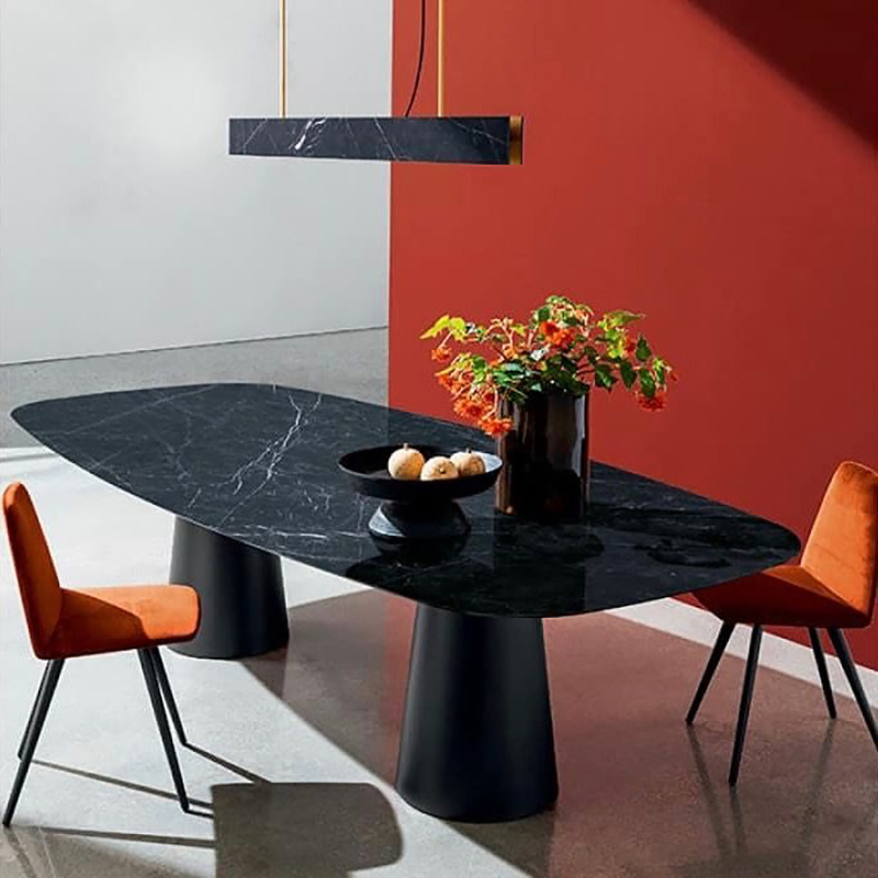 Bàn ăn chân đá tự nhiên nguyên khối, mặt đá cẩm thạch BA212