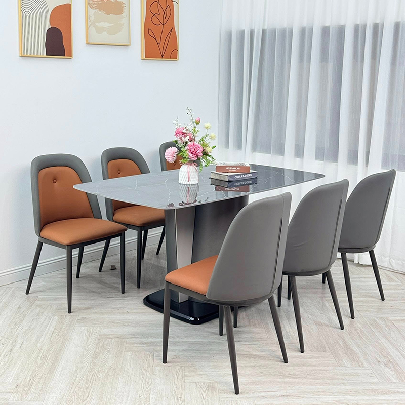 Bàn ăn chân trụ gỗ cao cấp kết hợp với mặt đá ceramic BA213