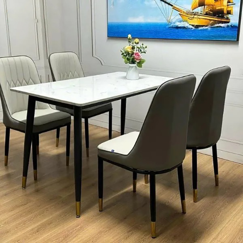 Bàn ăn mặt gỗ giả đá chữ nhật 120x70cm chân sắt BA600