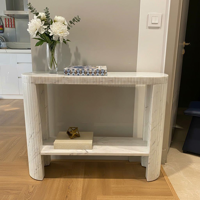 Bàn console đá nguyên khối làm kệ trưng bày các vật phẩm decor, tranh ảnh cao cấp CT123