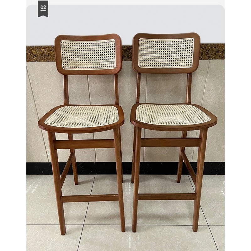 Ghế bàn bar khung gỗ đan mây thủ công độc đáo GB673