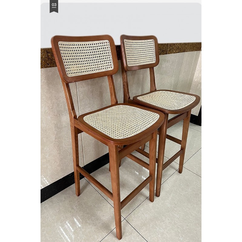 Ghế bàn bar khung gỗ đan mây thủ công độc đáo GB673