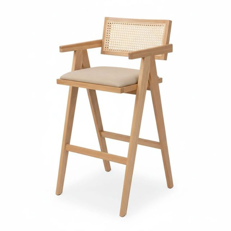 Ghế bar gỗ Ash chân chữ V nệm bọc vải GB304