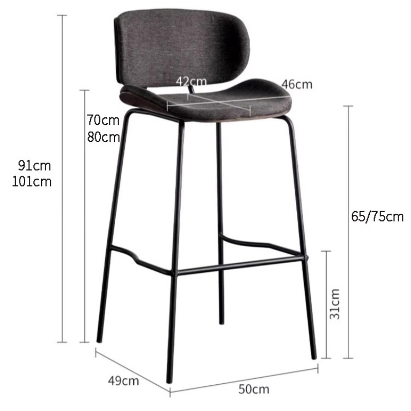 Ghế quầy bar chân sắt mặt ghế lưng gỗ đệm vải sang trọng GB261
