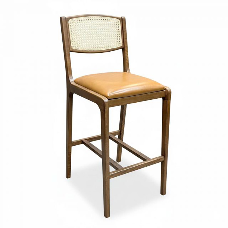 Ghế bar cao gỗ Sồi bọc da Simili tựa lưng lưới mắt cáo GB989
