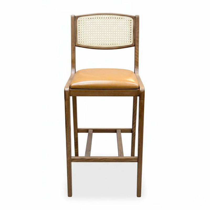 Ghế bar cao gỗ Sồi bọc da Simili tựa lưng lưới mắt cáo GB989