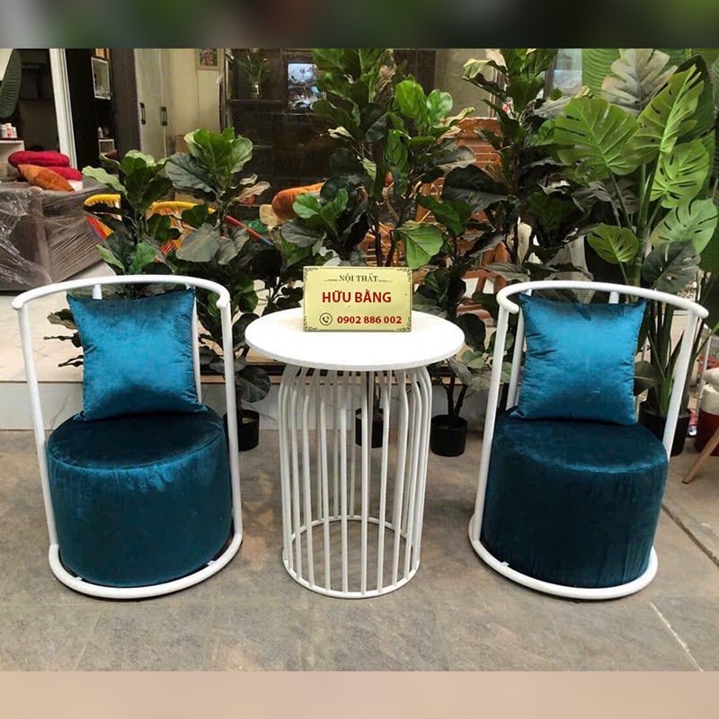 Bộ bàn ghế cafe sắt decor nghệ thuật dáng tròn GC594