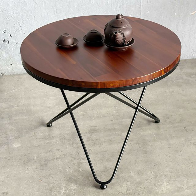 Bàn cafe tròn D60cm gỗ Tràm chân sắt chữ V GC536