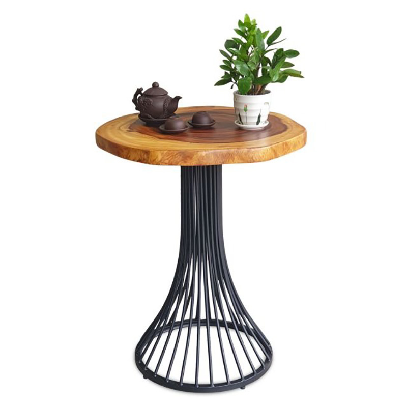 Bàn cafe tròn gỗ me tây nguyên tấm dày 4cm chân sắt GC502