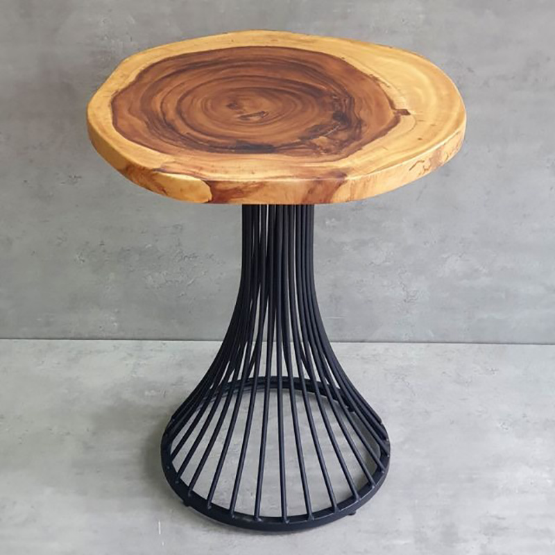 Bàn cafe tròn gỗ me tây nguyên tấm dày 4cm chân sắt GC502