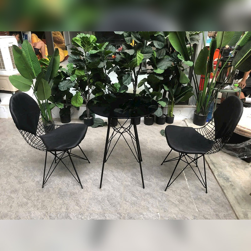 Bộ bàn ghế cafe khung sắt mặt ghế bọc nệm da PU GC997
