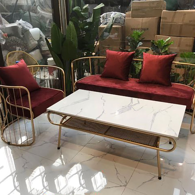 Bộ bàn ghế nệm sofa song sắt mạ vàng sang trọng GG595