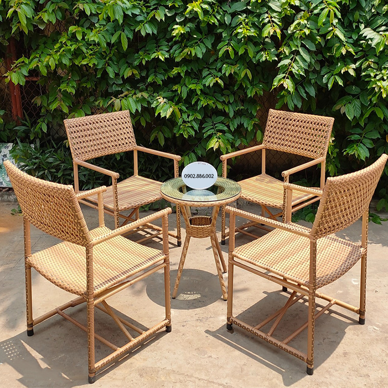 Bộ bàn ghế nhựa giả mây đan thủ công tinh tế BM547