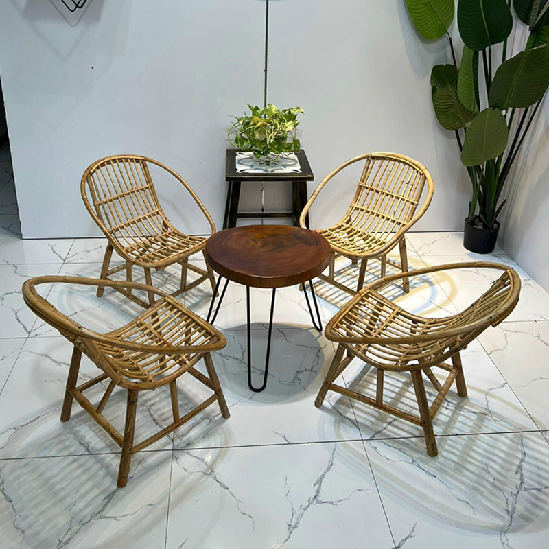 Ghế lười thư giãn mây tre con sò Cao Cấp trang trí sân vườn ban công, decor nhà, bàn ghế uống trà BM913
