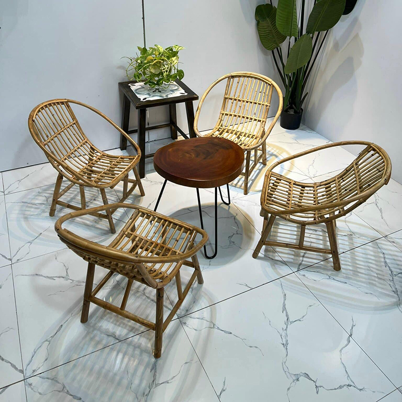 Ghế lười thư giãn mây tre con sò Cao Cấp trang trí sân vườn ban công, decor nhà, bàn ghế uống trà BM913