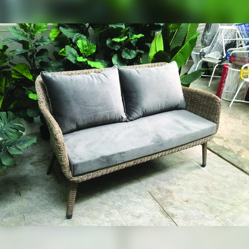 Ghế sofa nhựa giả mây ngoài trời có tựa kèm đệm BM543