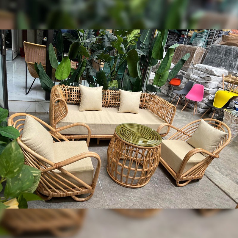 Ghế sofa băng khung ghế mây tự nhiên + đệm ngồi cao cấp BM389