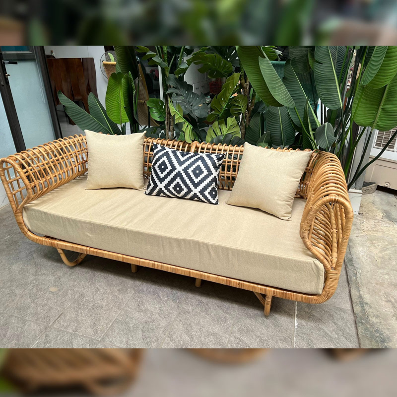 Ghế sofa băng khung ghế mây tự nhiên + đệm ngồi cao cấp BM389