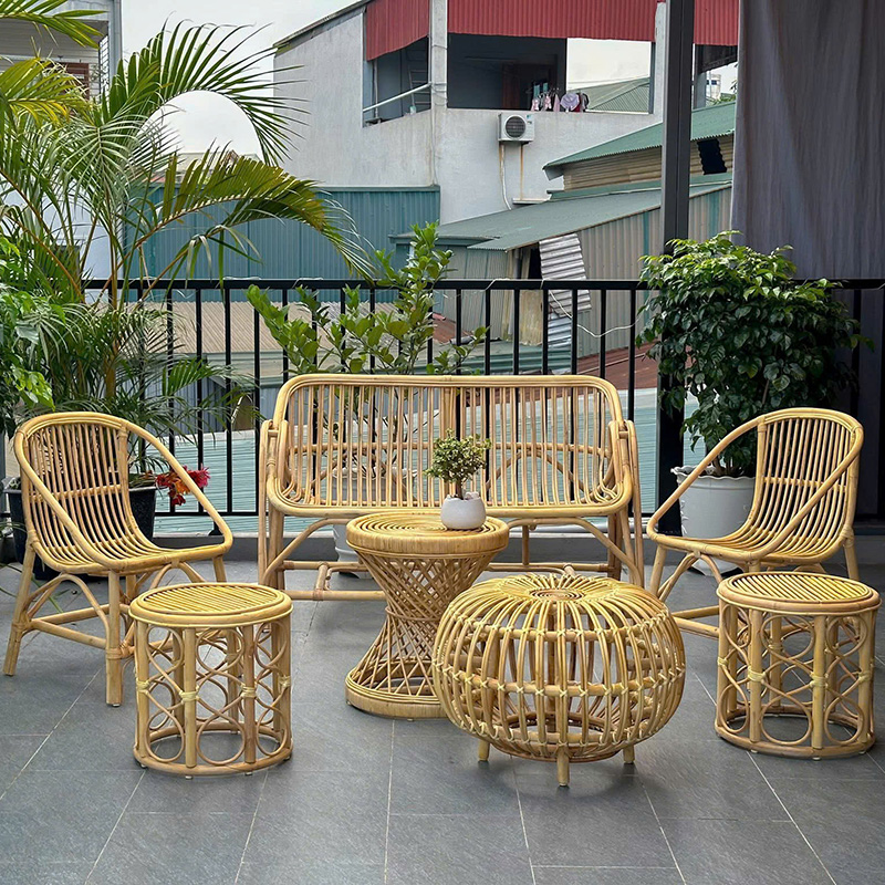 Bộ bàn ghế sofa mây tự nhiên cao cấp decor phòng khách BM483