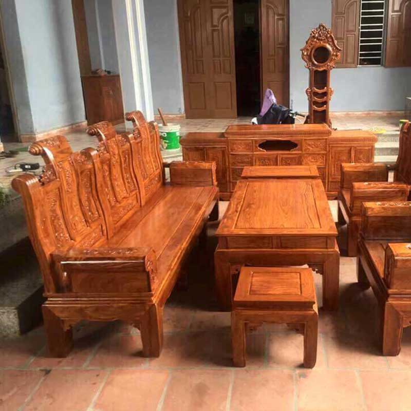 Bộ bàn ghế phòng khách Minh Quốc Đào gỗ Gụ Ta tay 10 BK009