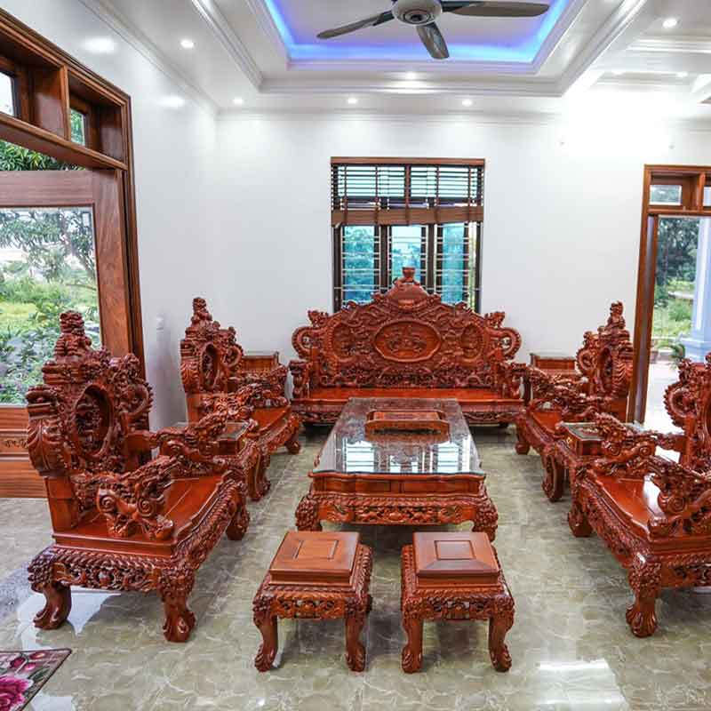 Bộ bàn ghế rồng đỉnh hương đỏ Lào 2m3 cực VIP BK168