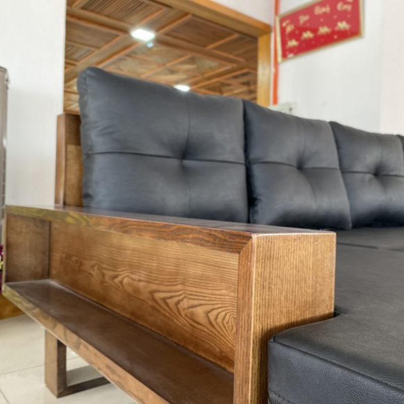 Sofa góc chân hươu  gỗ sồi phun màu Óc Chó BK024