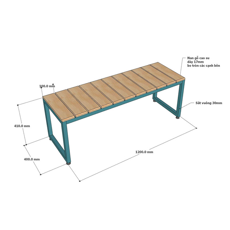 Ghế băng dài 1m2 khung sắt mặt ghế gỗ cao su BS325