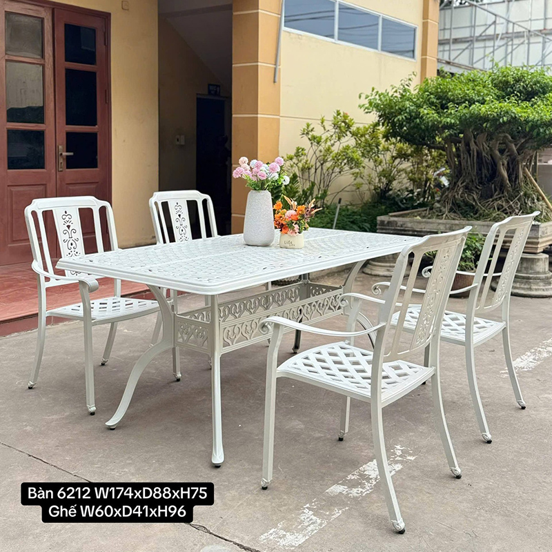 Bộ bàn ghế nhôm đúc sân vườn chữ nhật 4 ghế, thiết kế hiện đại bền bỉ BS769