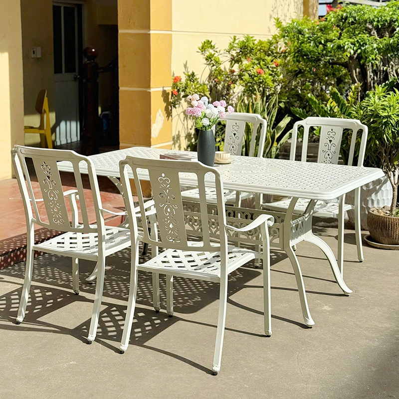 Bộ bàn ghế nhôm đúc sân vườn chữ nhật 4 ghế, thiết kế hiện đại bền bỉ BS769