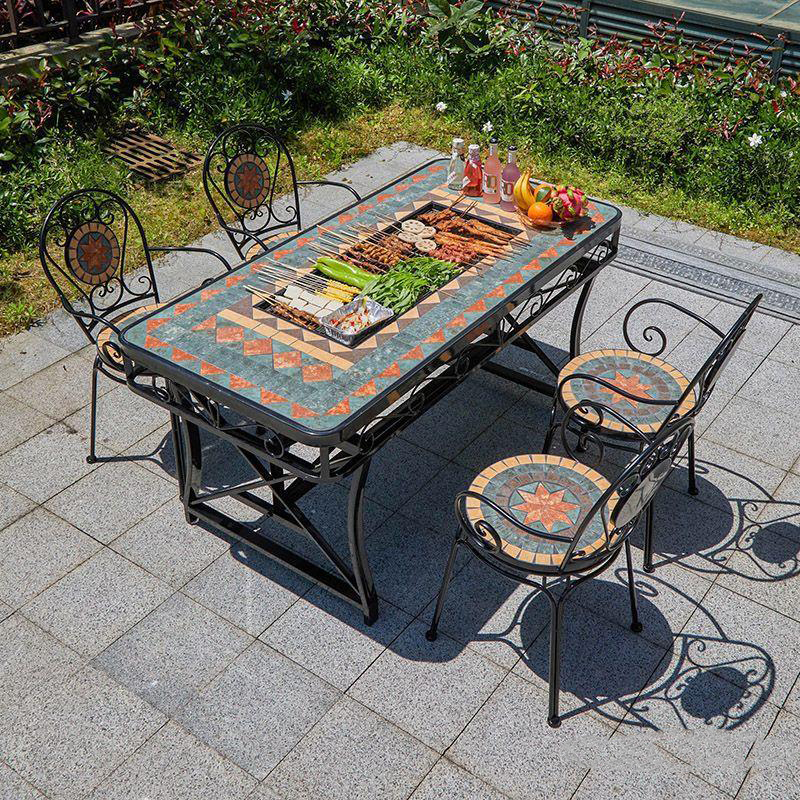 Bộ bàn ghế phong cách Mosaic ghép đá bề mặt cho sân vườn BS245