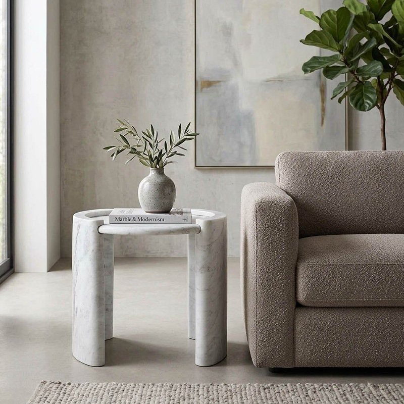 Bàn side tab sofa đá Cẩm Thạch tự nhiên chân uốn cong nghệ thuật BC054