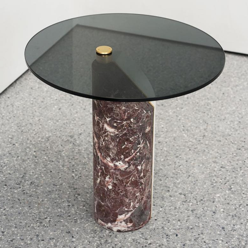 Bàn Side Table trụ đá tự nhiên kết hợp inox và mặt kính BC201