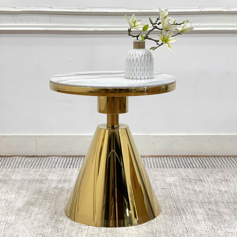 Bàn tab sofa trụ tròn mạ vàng mặt đá sang trọng BC402