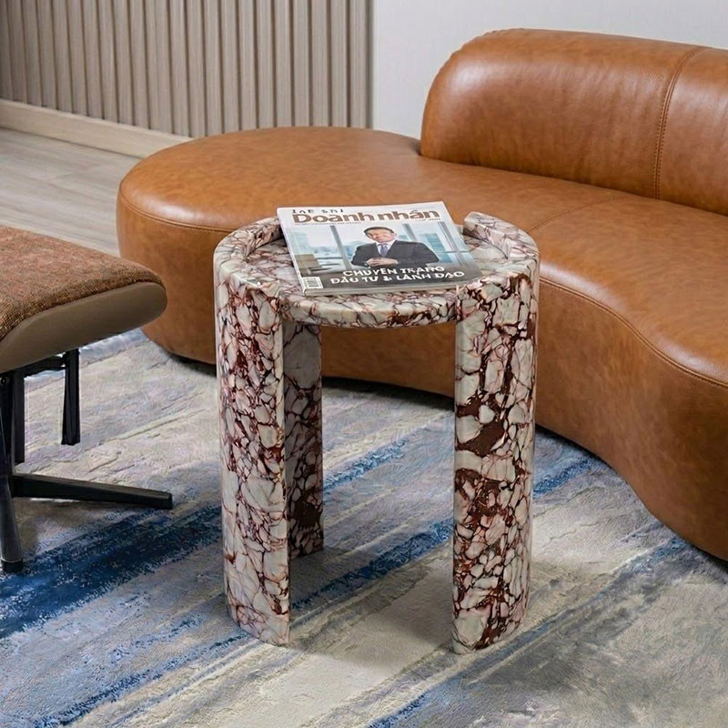 Bàn tab trang trí đá Cẩm Thạch tự nhiên thiết kế chân uốn cong nghệ thuật BC639