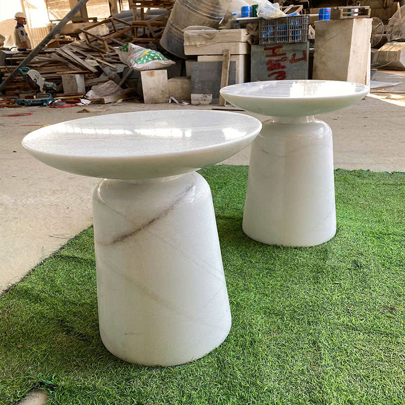 Bàn trang trí phòng khách sofa đá trắng vân mây nguyên khối BC286