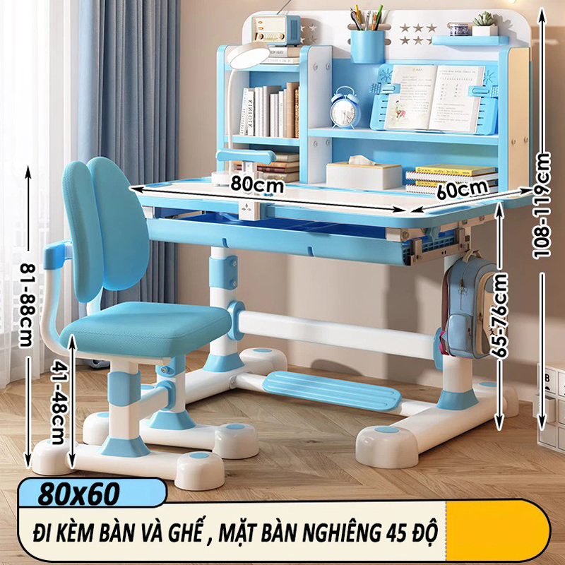 Bộ bàn học giá rẻ C12 điều chỉnh thông minh kèm ngăn kéo và giá sách BH304