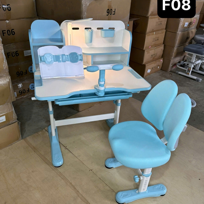 Bộ bàn học hỗ trợ chống gù cho bé F08 sẵn 3 màu Xanh - Hồng - Ghi BH096