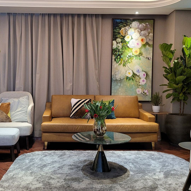 Bàn trà đế đá xanh Ấn Độ tự nhiên, trụ inox 304 mạ PVD vàng BT942