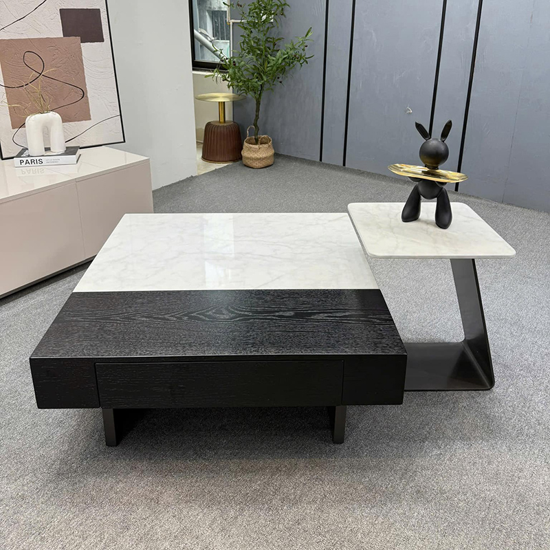 Bàn trà đôi kết hợp giữa đá vân mây và vân gỗ đen BT613
