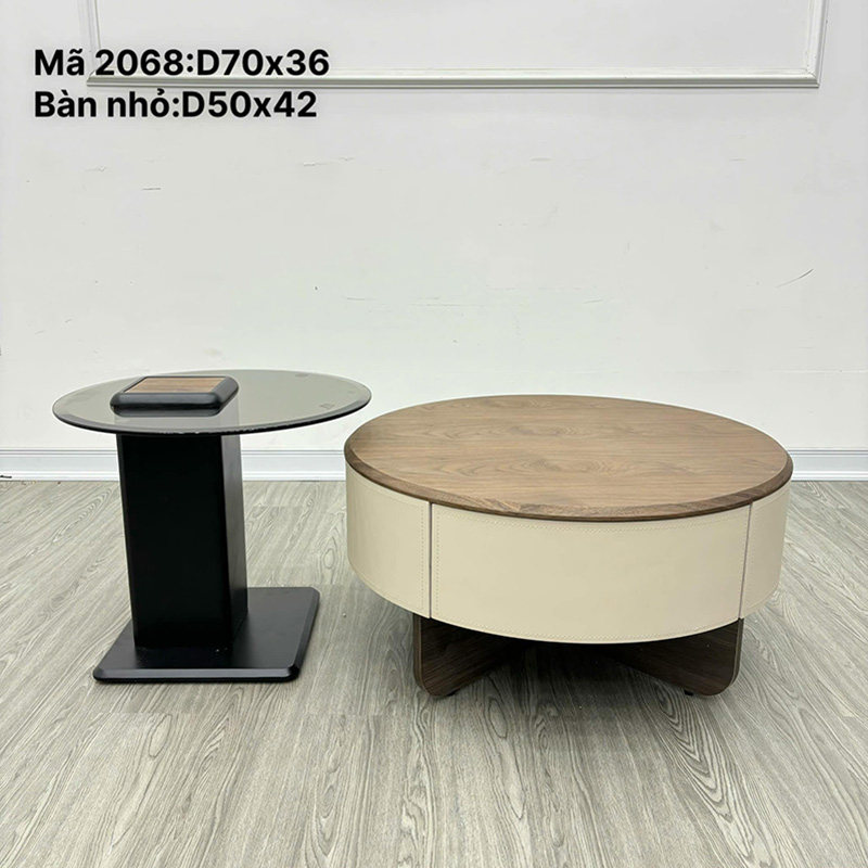 Set bàn trà cặp mặt gỗ phủ veneer thiết kế độc đáo và sang trọng BT674