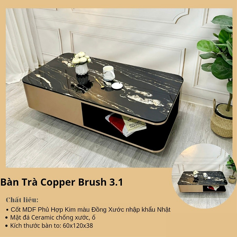Bàn trà Copper Brush mặt đá Ceramic chống xước BT998