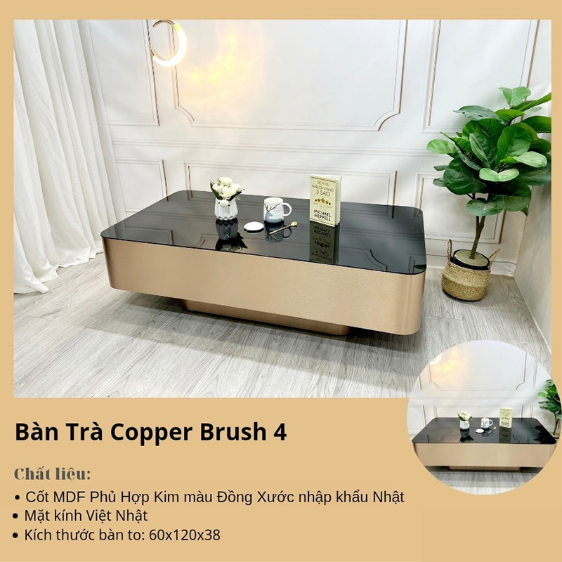 Bàn trà Copper Brush mặt kính thiết kế hiện đại BT999