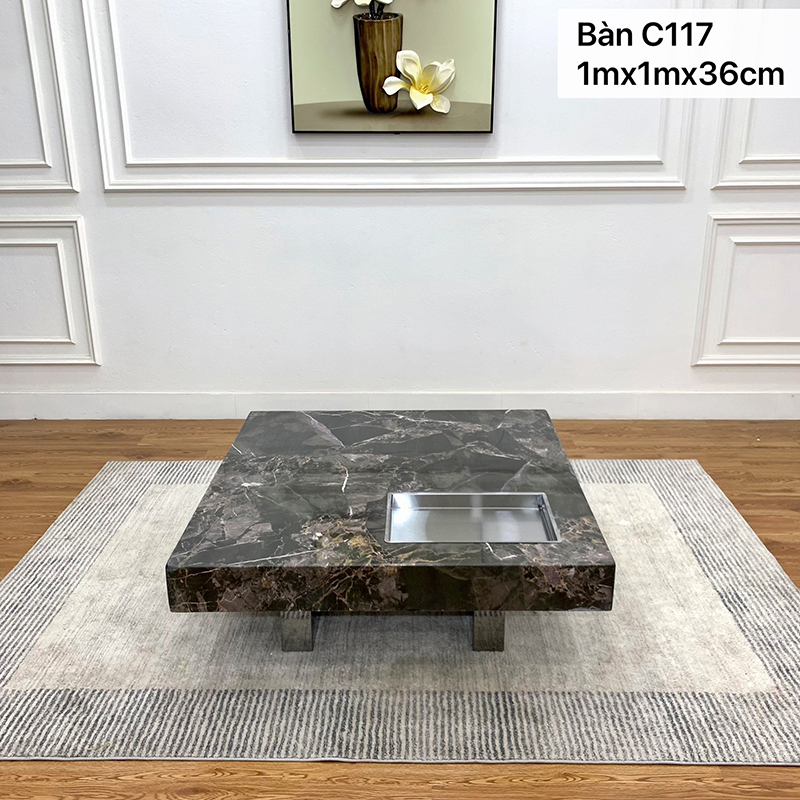 Bàn trà đôi đá Cẩm Thạch vuông kết hợp bàn mặt kính siêu VIP BT609