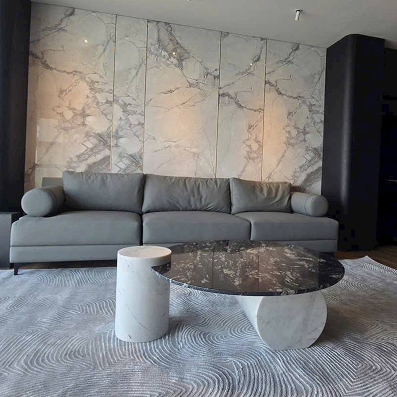 Bàn trà sofa 2 trụ đá nguyên khối liên kết bằng một đường cắt nghệ thuật BT628