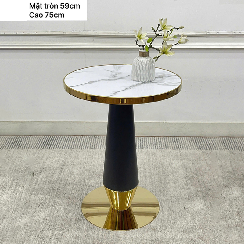 Bàn tròn café, bàn tiếp khách mặt đá chân mạ vàng sang trọng BT265