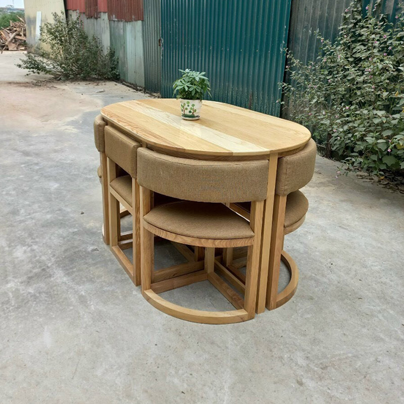 Bộ bàn ăn mặt đá 6 ghế gỗ bọc nệm xếp gọn thông minh BA675