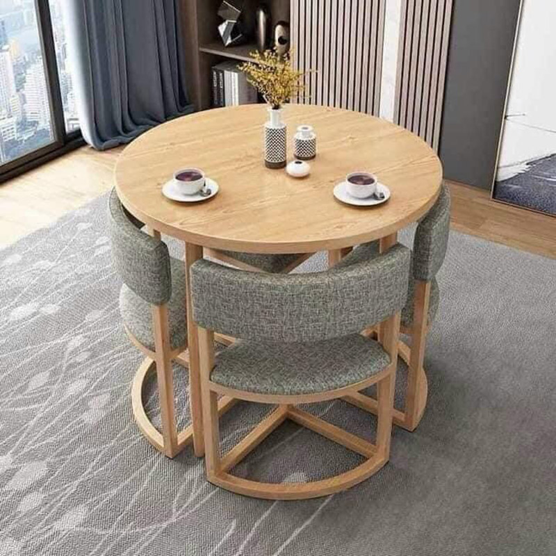 Bộ bàn ăn tròn gỗ sồi 4 ghế xếp gọn tiết kiệm diện tích BA678