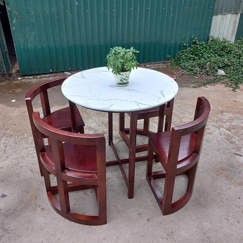 Bộ bàn ghế ăn tròn xếp gọn 4 ghế gỗ sồi bền chắc BA167