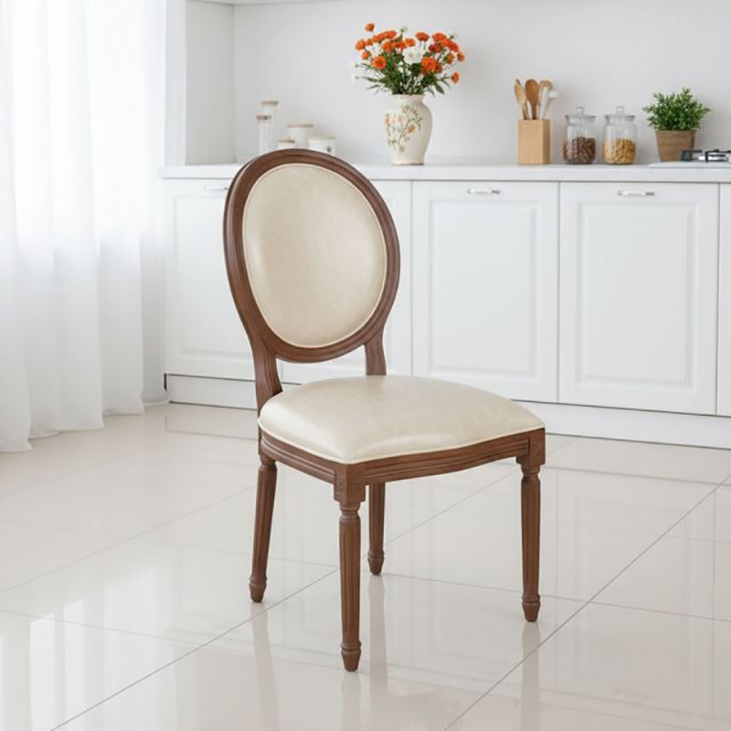 Ghế Louis không tay gỗ cao su bọc da GA128