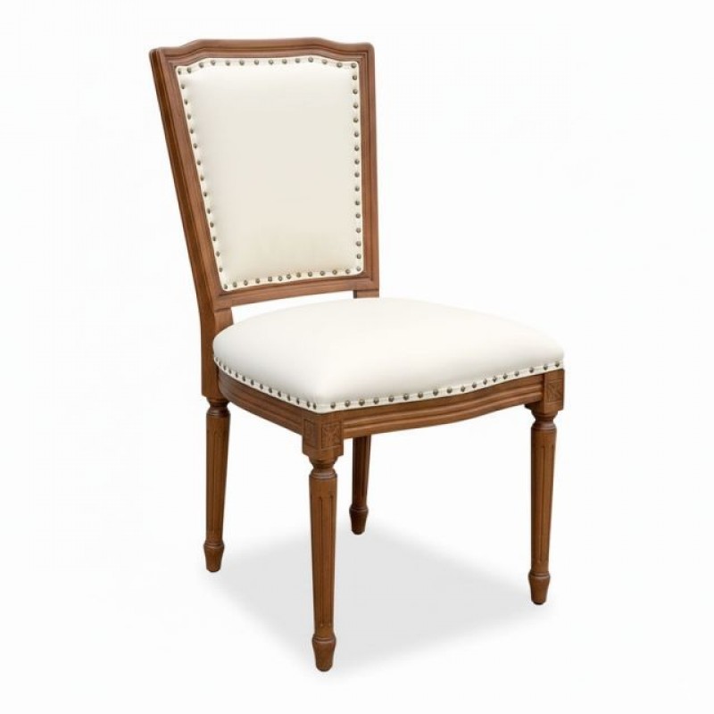 Ghế Louis lưng vuông bọc da gỗ cao su tự nhiên GA135